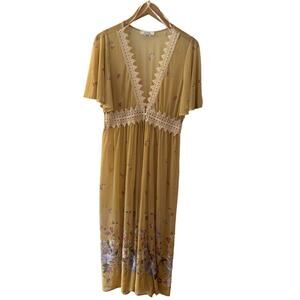 Love is For Eternity Duster Women L Yellow Floral Cottagecore Boho Festival Shaw